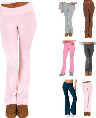 Generic Fold Over Yoga Pants for Women Flare Leggings y2k,Low Waisted Stretchy Casual Sweatpants,Cotton Streetwear Trousers (UK, Alpha, M, Regular, Regular, L