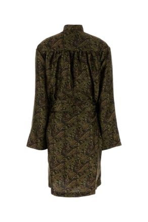Saint Laurent Womens Printed Silk Dress Kakibordeaux Exterior: Abiti