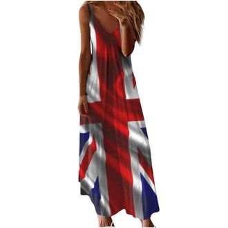Generic Summer Dresses for Women Casual Dresses Union Jack Dress Sleeveless Maxi Dress Spaghetti Strap Sexy Boho SundressesGirls Dresses Ladies Dresses Sale P