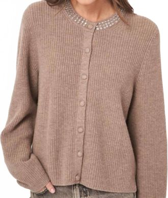 Repeat Boxy Fit Rib Knit Cardigan In Sand
