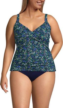 Lands End Plus Size Sweetheart Wrap Underwire Tankini Top in Navy Multi Ditsy Floral at Nordstrom, Size 16W