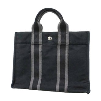 Herm&egrave;s Black Canvas Tote Bag (Pre-Owned)