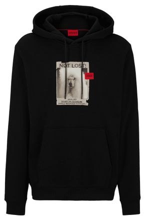 HUGO BOSS Hugo Mens Dog Artwork Relaxed-Fit Hoodie in Black Cotton - Size Large