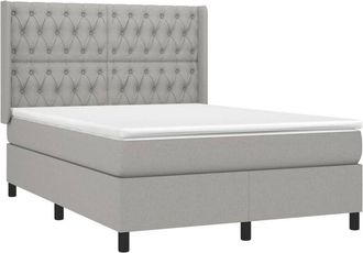 vidaXL Vidaxl - Cama Box Spring Con Colch&oacute;n Tela Gris Claro 140x190 Cm