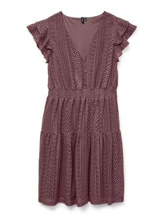 Vero Moda Minikleid VERO MODA VMHONEY LACE V-NECK SHORT DRESS WVN GA, Damen, Gr. XS, N-Gr, rose braun pattern:original lace, Web, Obermaterial: 75% Baumwolle, 2