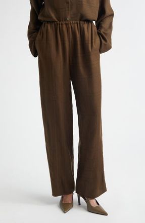 Toteme Monogram Embroidered Flannel Pajama Pants in Dark Brown at Nordstrom, Size 4 Us