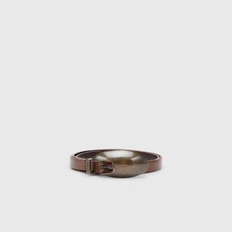 Diesel 1.5cm slim leather belt with sculptural buckle - Belts - Woman - Brown