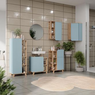 Vicco Conjunto De Muebles De Ba&ntilde;o Karen, Gris Azulado, 5 Partes