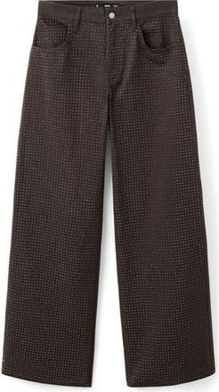 Mango Libra Embellished Wide Leg Jeans in Chocolate at Nordstrom Rack, Size 14