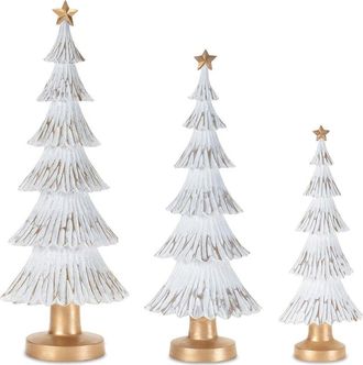 Melrose International Set Of 3 Carved Winter Christmas Tree