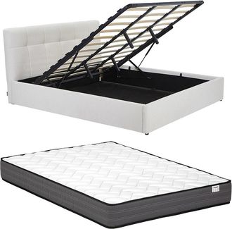 Vente-Unique Canap&eacute; abatible 180 x 200 cm - Tela boucl&eacute; - Blanco + Colch&oacute;n - MAZIRI