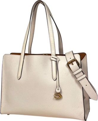 Coach White Leather Shoulder Bag Tote Bag (Pre-Owned)