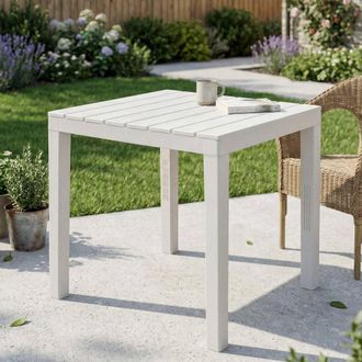 Dmora Tavolo Da Esterno Vo, Ripiano Quadrato Da Giardino, Tavolino Fisso Indoor E Outdoor, 100% Made In Italy, 100% Made In Italy, 78x78h72 Cm, Bianco