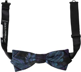 Dolce & Gabbana Mens Floral Pattern Bow Tie - Black Silk - One Size