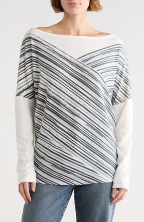 Go Couture Stripe Boat Neck Sweater in White/Black Lines at Nordstrom Rack, Size X-Large