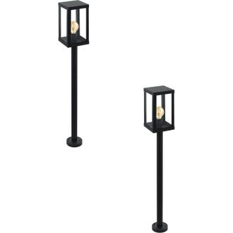 Loops 2 PACK IP44 Outdoor Bollard Light Black Zinc Plated Steel 1x 60W E27 Post