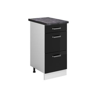 Vicco Mueble Bajo De Cocina R-line, Negro Brillo Intenso, 40 Cm Con Cajones, Et Antracita, Vicco
