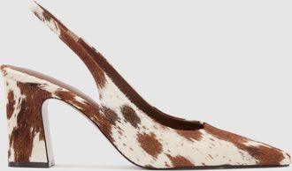 Reiss Brown Leather Cow-print Slingback Court Shoes, 336