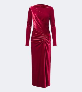 SIMKHAI Vestido midi Ferrera de terciopelo fruncido