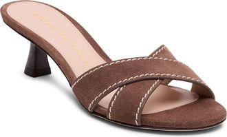 Stuart Weitzman Minimalist Kitten Heel Slide Sandal in Cigar Suede at Nordstrom, Size 6.5