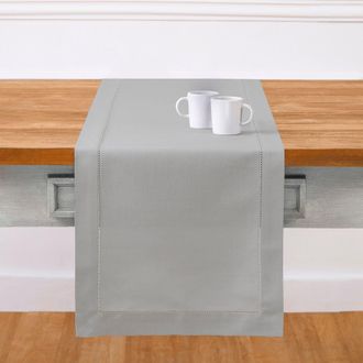 Solino Home Cotton Linen Hemstitch Table Runner for Dining Table, Holiday and Everyday Table Decor in Light Grey at Nordstrom, Size Xx-Small