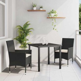 vidaXL Vidaxl - Conjunto De Comedor De Jard&iacute;n Con Coj&iacute;n 3 Pcs Negro Polirat&aacute;n