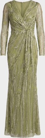Mac Duggal Embellished Embroidered Mesh Column Gown