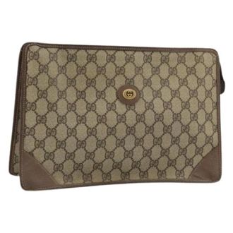 Gucci Pre-owned Clutches, female, Beige, Size: ONE SIZE Pre-owned Vintage GG Canvas Clutch
