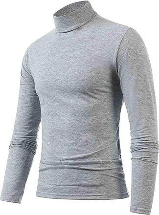 Generic Mens Turtleneck Long Sleeve Shirts, Slim Fit Thermal Turtleneck for Men Basic Lightweight Thermal Underwear Top Mens Thermal Baselayer Top Roll Neck J