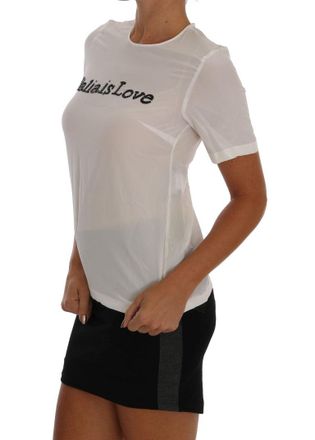 Dolce & Gabbana Womens White Silk Italia Is Love Blouse T-Shirt