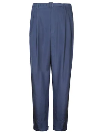 Saint Laurent Navy Blue Pleated Pants