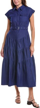 Gracia Buckle Belted Tiered Denim Maxi Dress