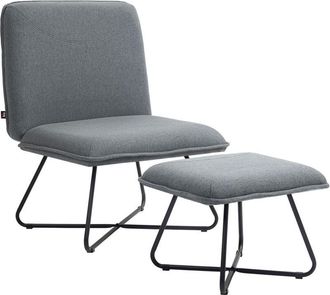 HOMCOM Homcom - Sill&oacute;n De Sal&oacute;n Con Otomana Sill&oacute;n De Relax Sin Brazos Sill&oacute;n Para Lectura Con Patas De Acero En Forma De Cruz Para Sala De Estar Gris Oscuro