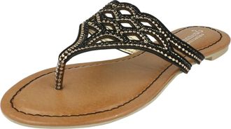 Savannah Ladies Savannah Jewelled Toe Post Sandals F0759 - Black, Size UK 4