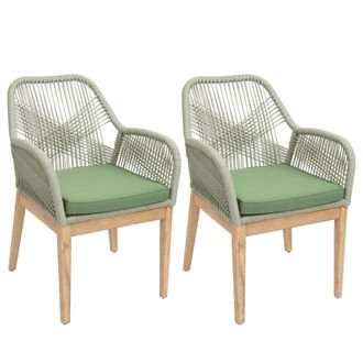 Hhg Nunca Usado] Lote De 2 Sillas De Jard&iacute;n Hhg 678b, Sill&oacute;n De Exterior, Mimbre De Cuerda Resistente A La Intemperie Madera De Cuerda Acacia, Cojines Ver
