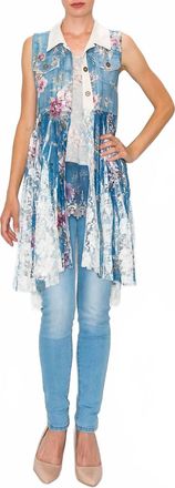 Origami Jewellery Floral Sueded Lace Vest In Blue