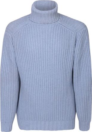 Dell'Oglio Blauwe Gebreide Trui Aw 23 - Heren - Cashmere truien - Blauw - 2XL - Kasjmier - Truien & Vesten