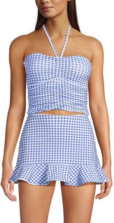 Lands End Womens Ruched Halter Tankini Top in Soft Cloud Blue Gingham at Nordstrom, Size 12