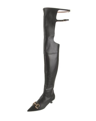 Gucci Black Leather Over the Knee Horsebit Boots Size 37.5