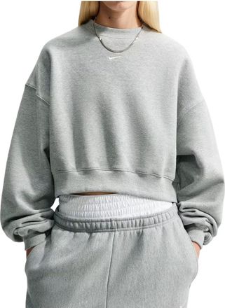 Nike (WMNS) Nike Studio Fleece Medium Weight Oversized Cropped Crew Dark Grey Heather Sail IM8497-063