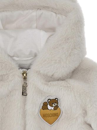 Moschino Hooded Plush Teddy Jacket - White