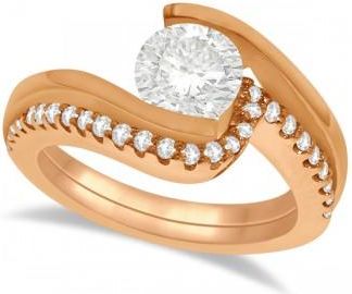 Allurez Tension Set Diamond Engagement Ring & Band Bridal Set 14K Rose Gold