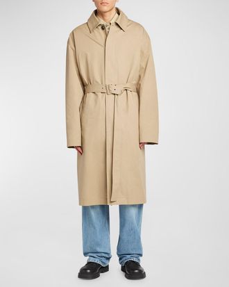 Bottega Veneta Mens Check-Lined Twill Trench Coat