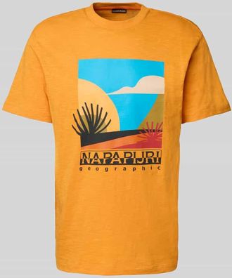 Napapijri T-Shirt mit Label-Print Modell ARBIA in Orange, Gr&ouml;&szlig;e M