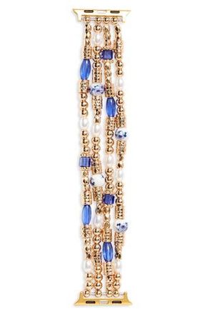 Nordstrom Rack Beaded Smart Watch Strap in Blue Multi- Gold at Nordstrom Rack