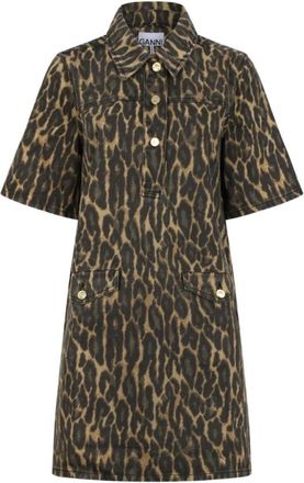 Ganni Denim overhemdjurk met dierenprint - Dames - Shirt Kleedjes - Veelkleurig - S - Denim - Kleedjes