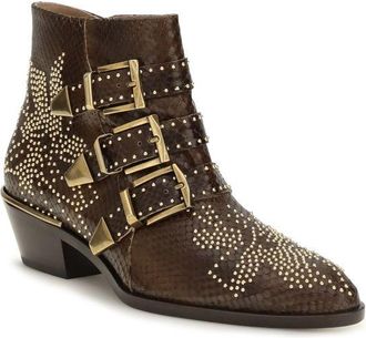 Chlo&eacute; Womens Brown Calf Leather Bos Taurus Ankle Boots