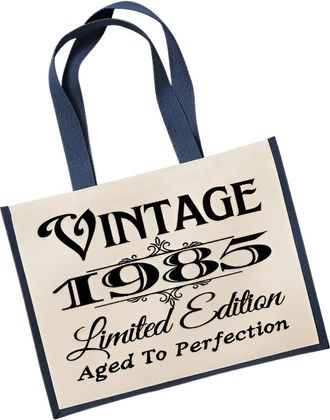 Generic 40th Birthday LARGE Jute Bag 1985 Vintage Limted Edition Aged To perfection (Navy)