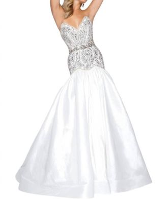 Mac Duggal Embellished Satin Prom Dress In Pearl Pastel