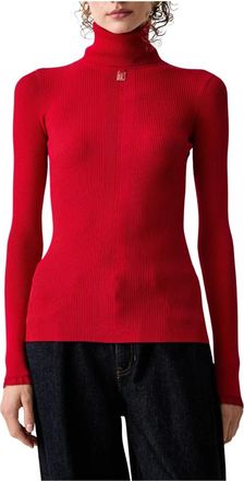Elisabetta Franchi Truien & Vesten, Dames, Rood, S, Ribbed-knit Logo-plaque Sweater